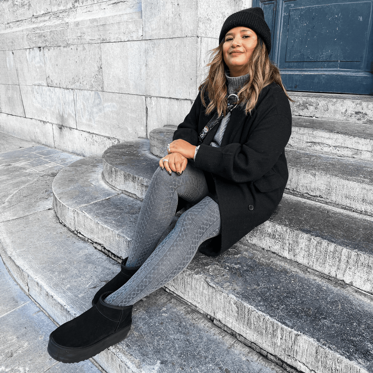 Grannies Cable Knit Wool Tights - Slate