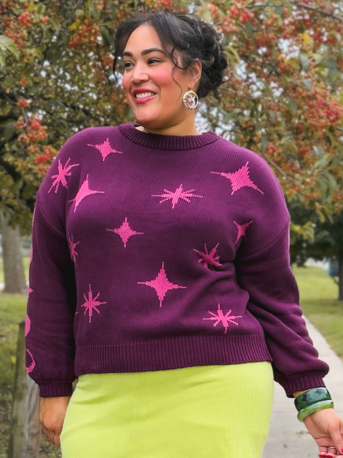 Chunky Knit Jumper - Stars - Pink/Purple