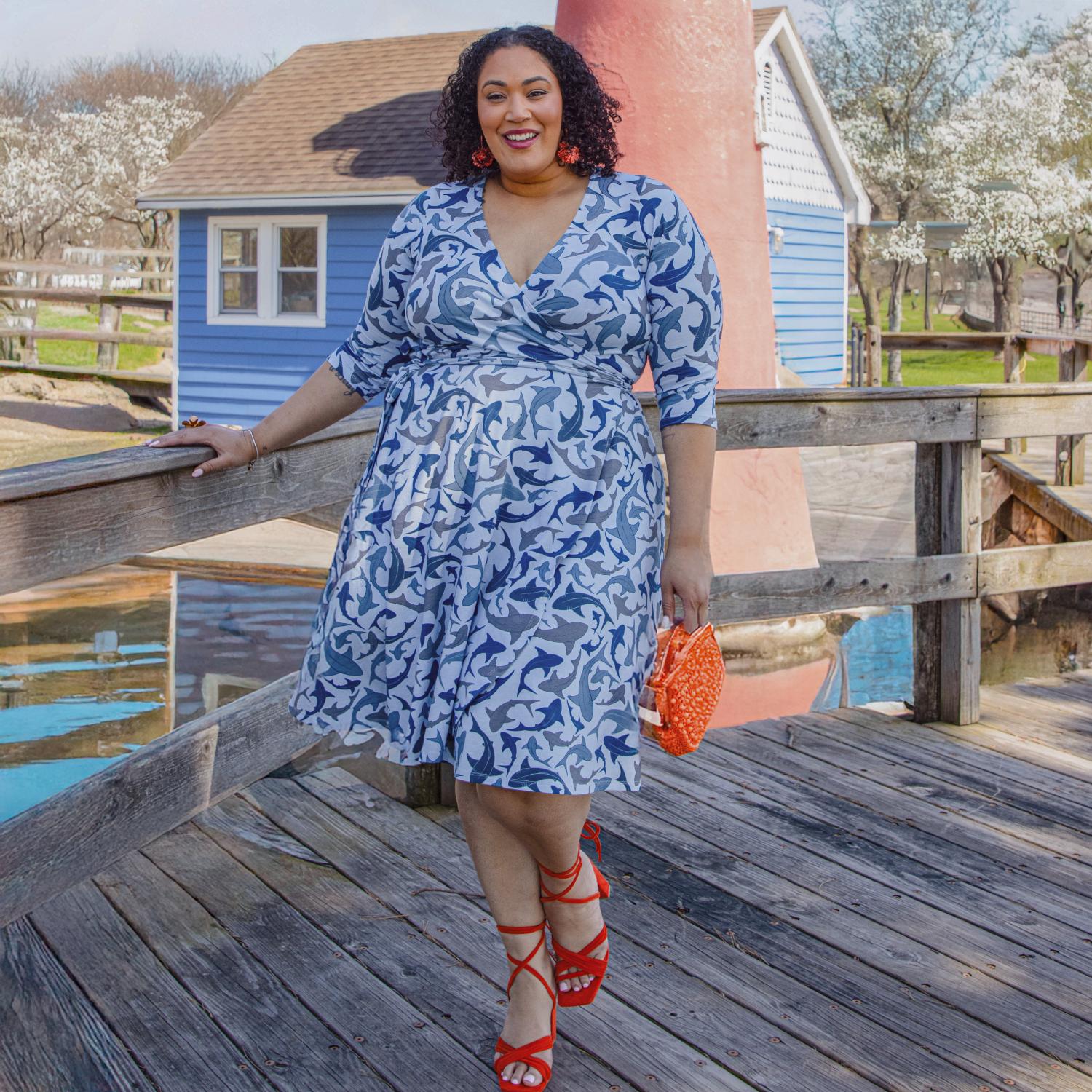 Shark Print Wrap Dress With Pockets | Sizes 4-38 | Snag