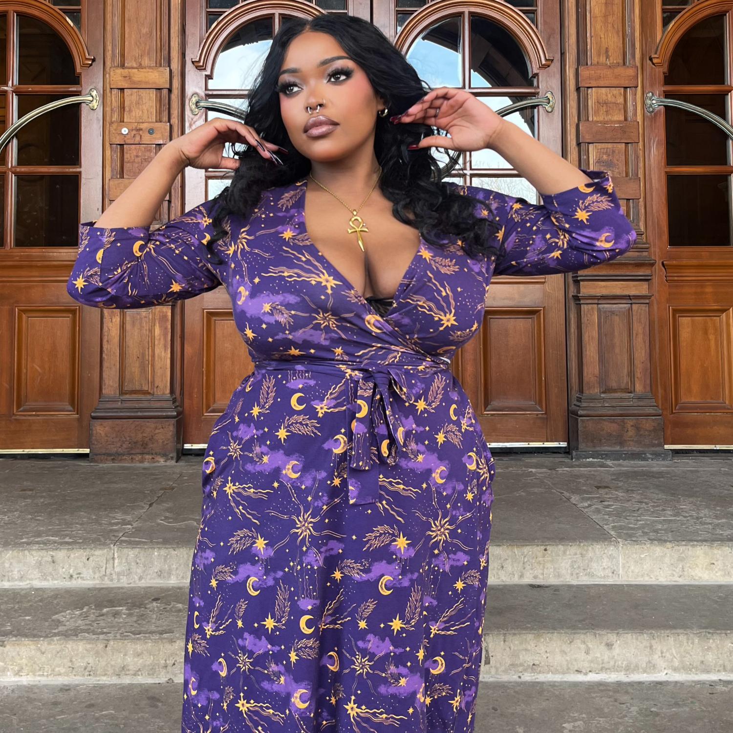 Celestial Wrap Dress  - Purple / Gold