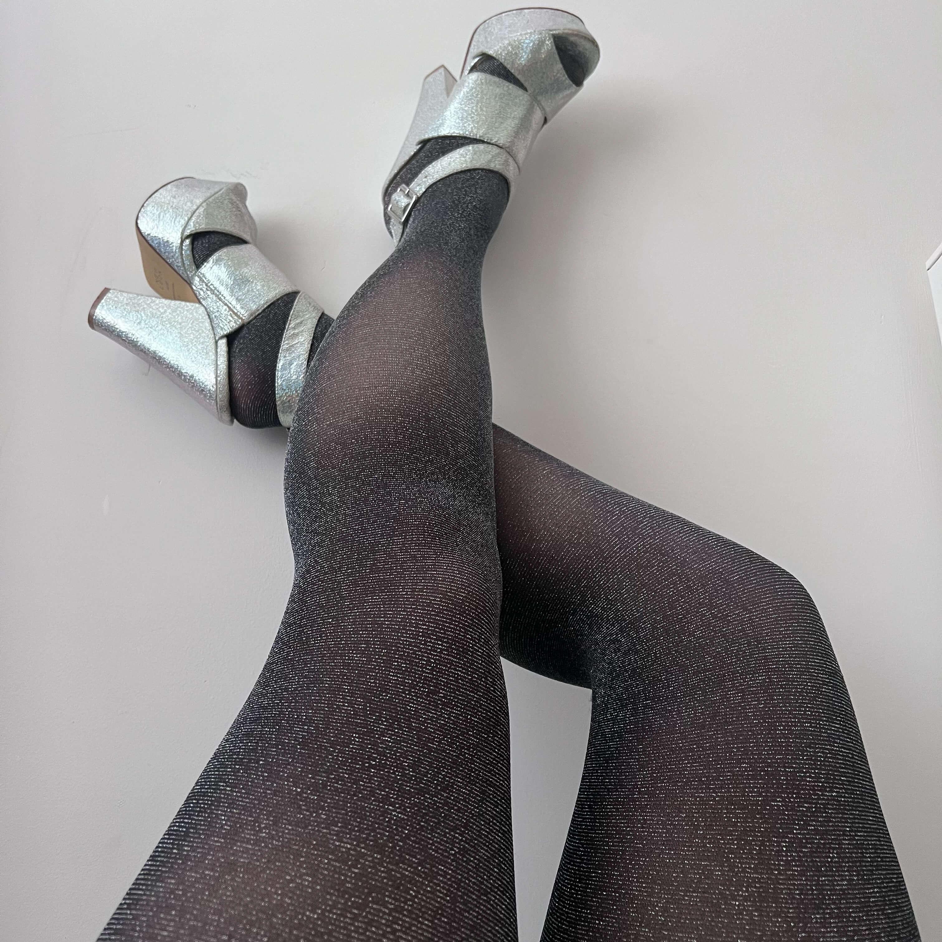 30 Denier Sheer Glitter Tights In Black - Epic Party Tights