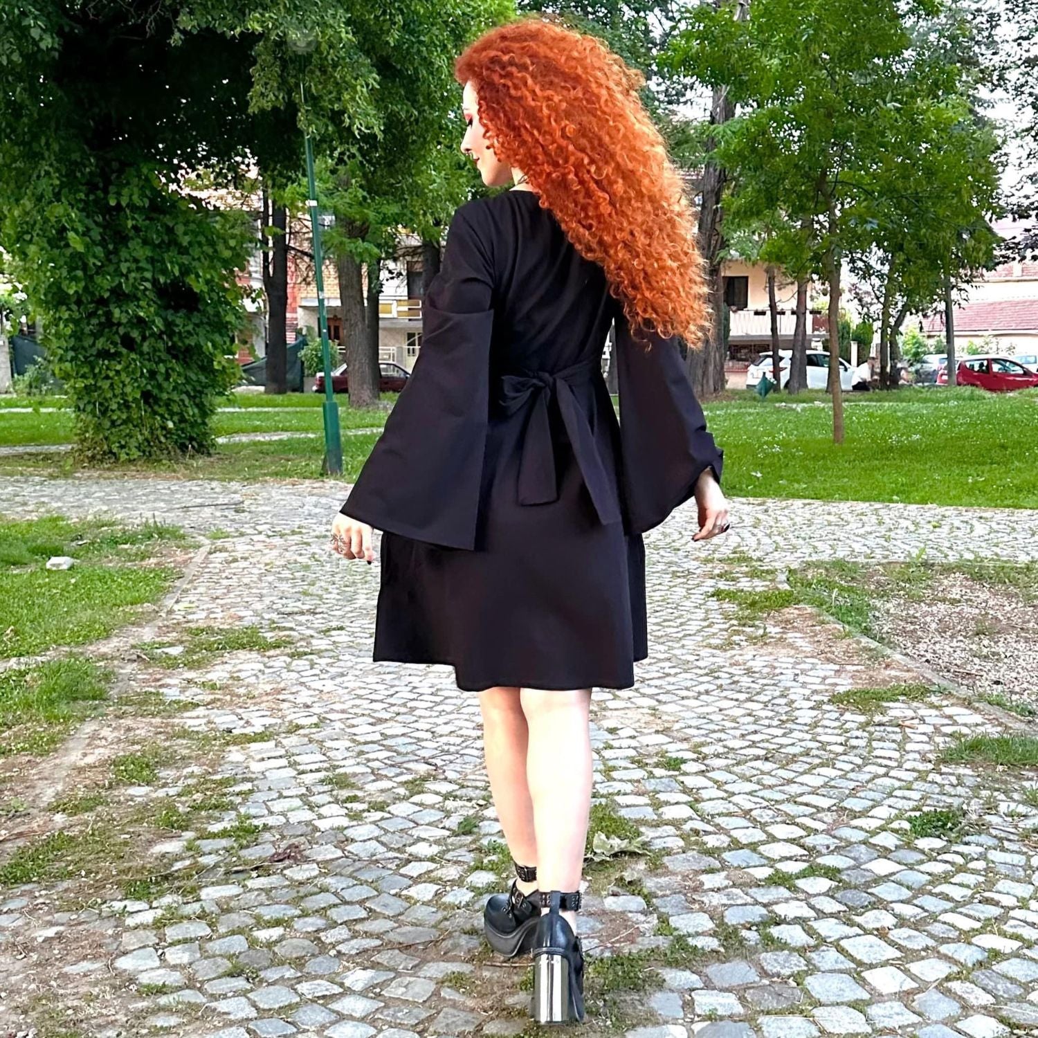 Bell Sleeve Mini Dress - Black