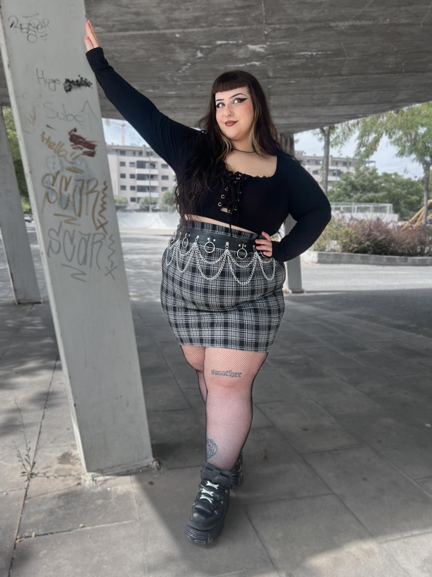 Ajio Black And White Checkered Pencil Skirt Short Skirt Black And