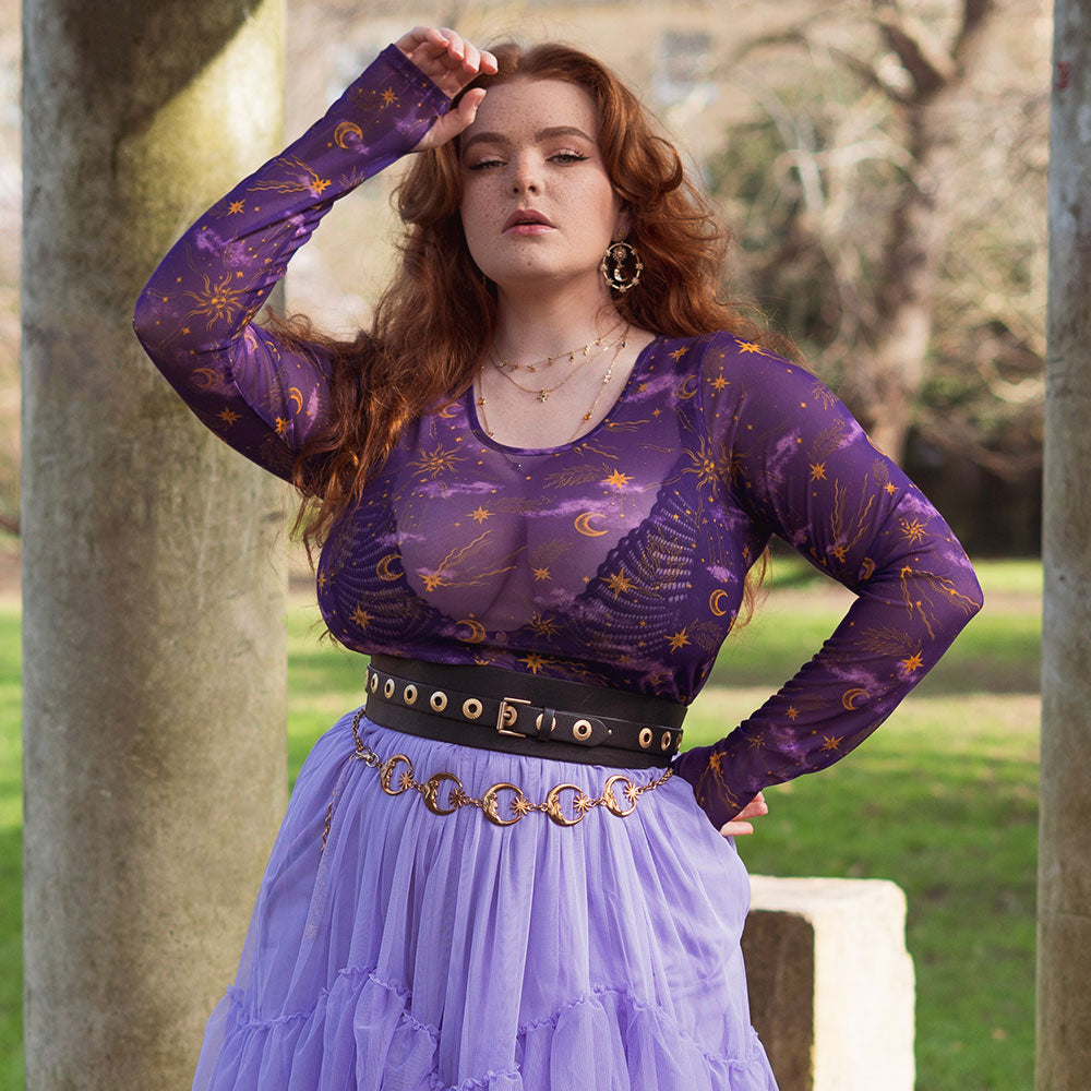 Celestial Mesh Top Purple & Gold | Alt Style