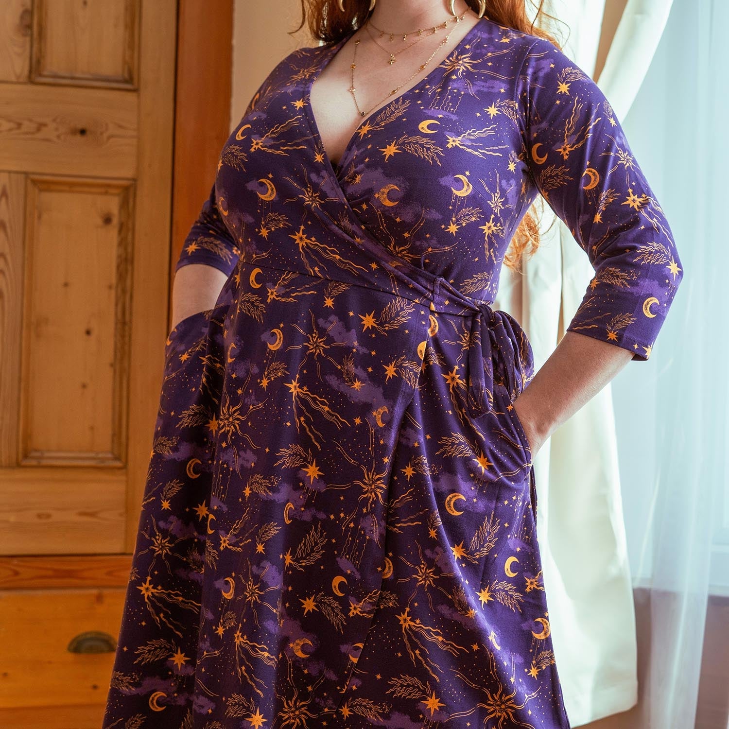 Celestial Wrap Dress  - Purple / Gold