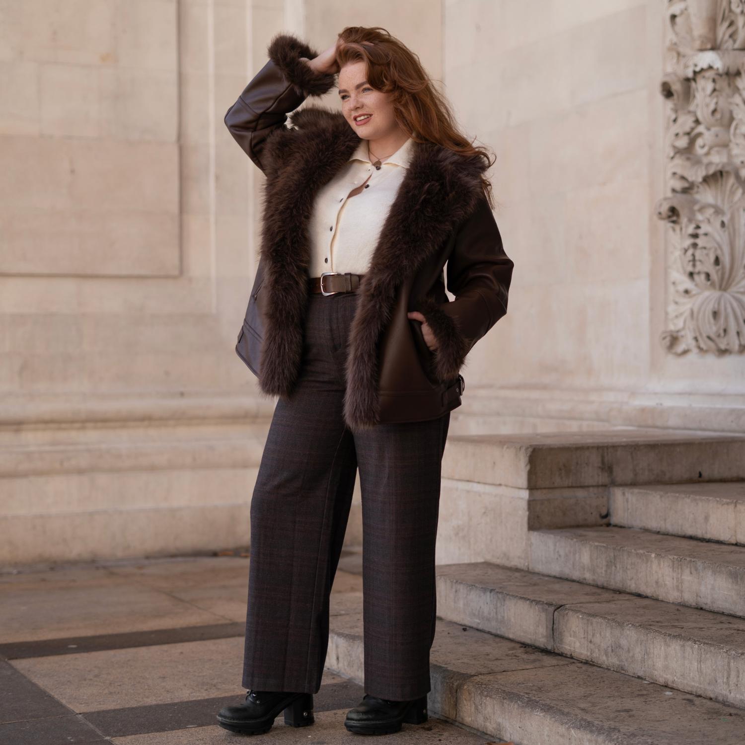 Brown Faux Fur Aviator Longline Jacket - Ethical & Inclusive Snag