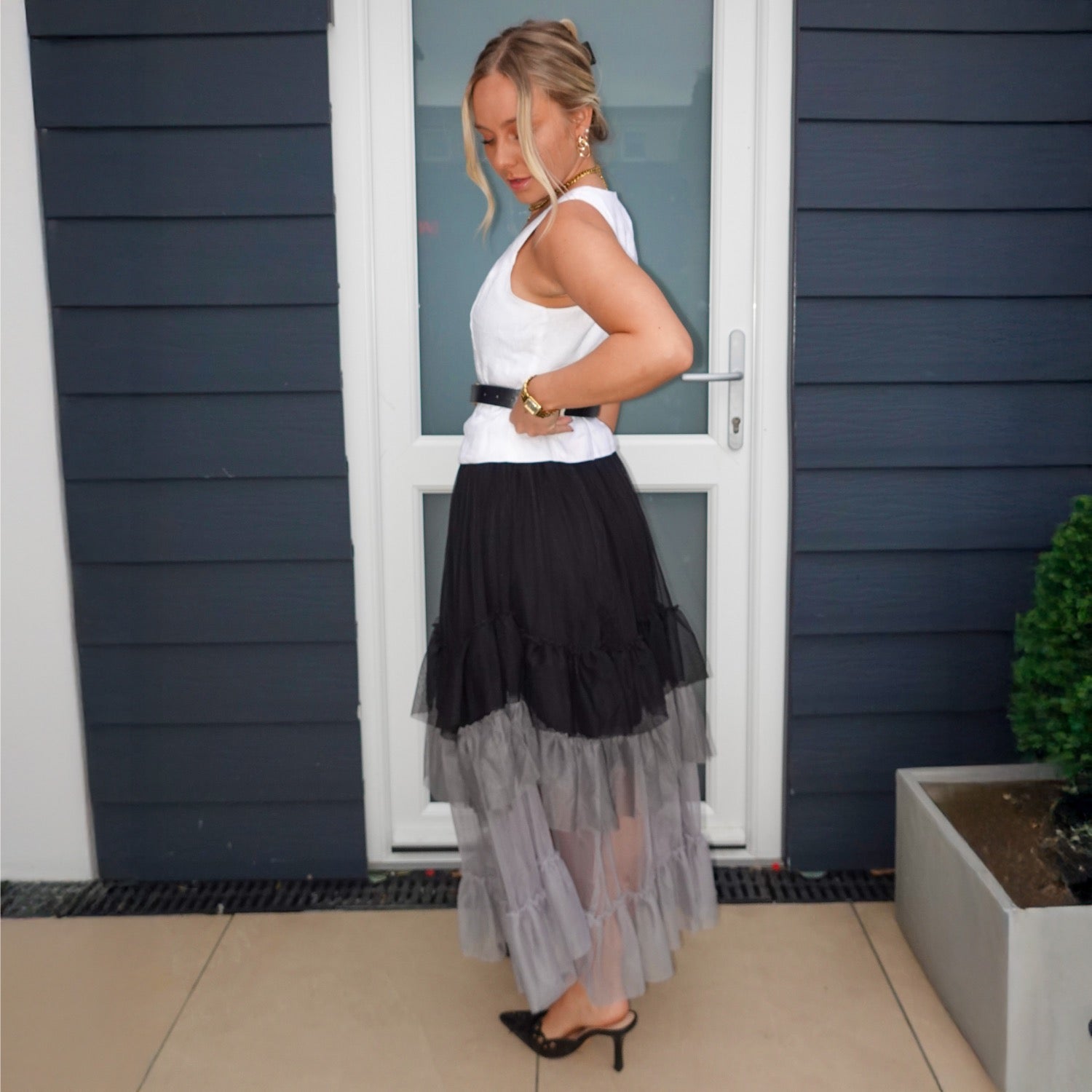 Mesh Maxi Skirt - Black Ombre