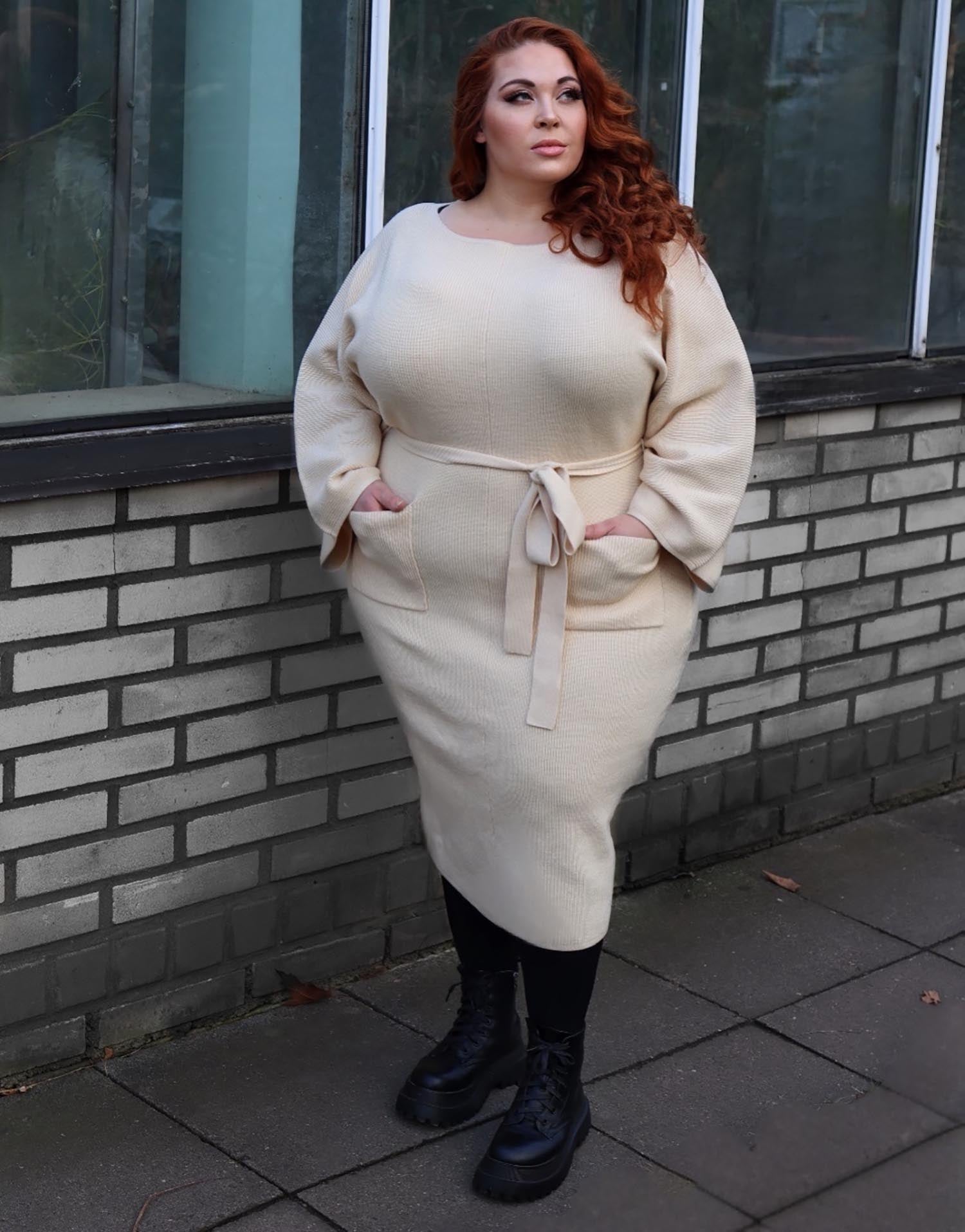 Oatmeal Cocoon Knit Midi Dress with Pockets | Snag