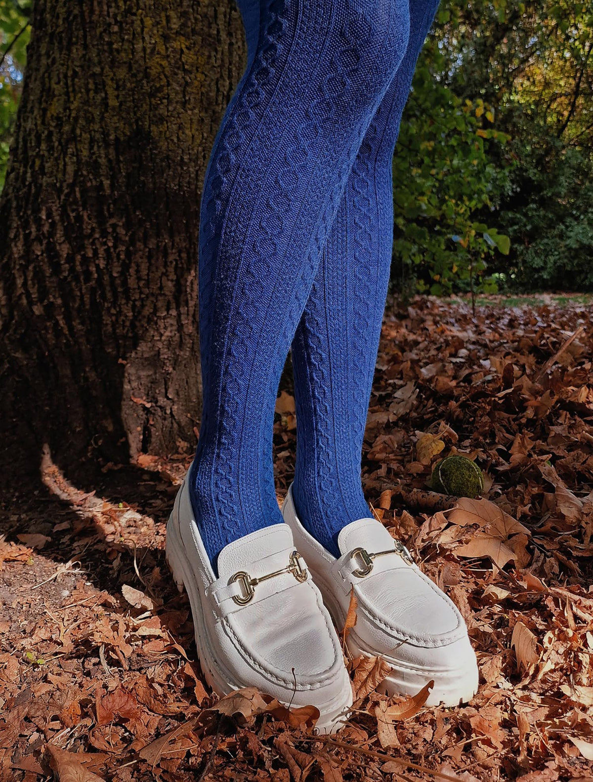 Grannies Cable Knit Wool Tights - Kraken's Breath