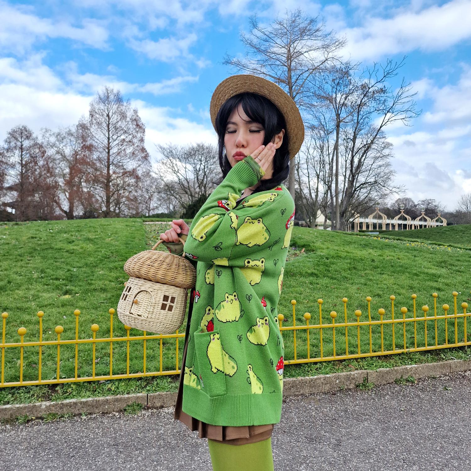 Hoppy Meadow Frog Print Cardigan | Alternative Knitwear | Sizes 4