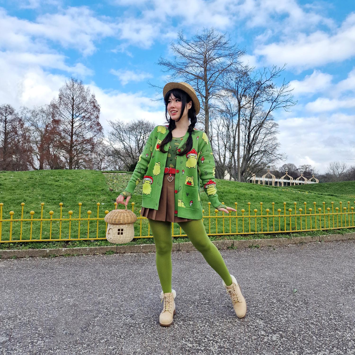 Hoppy Meadow Frog Print Cardigan | Alternative Knitwear | Sizes 4