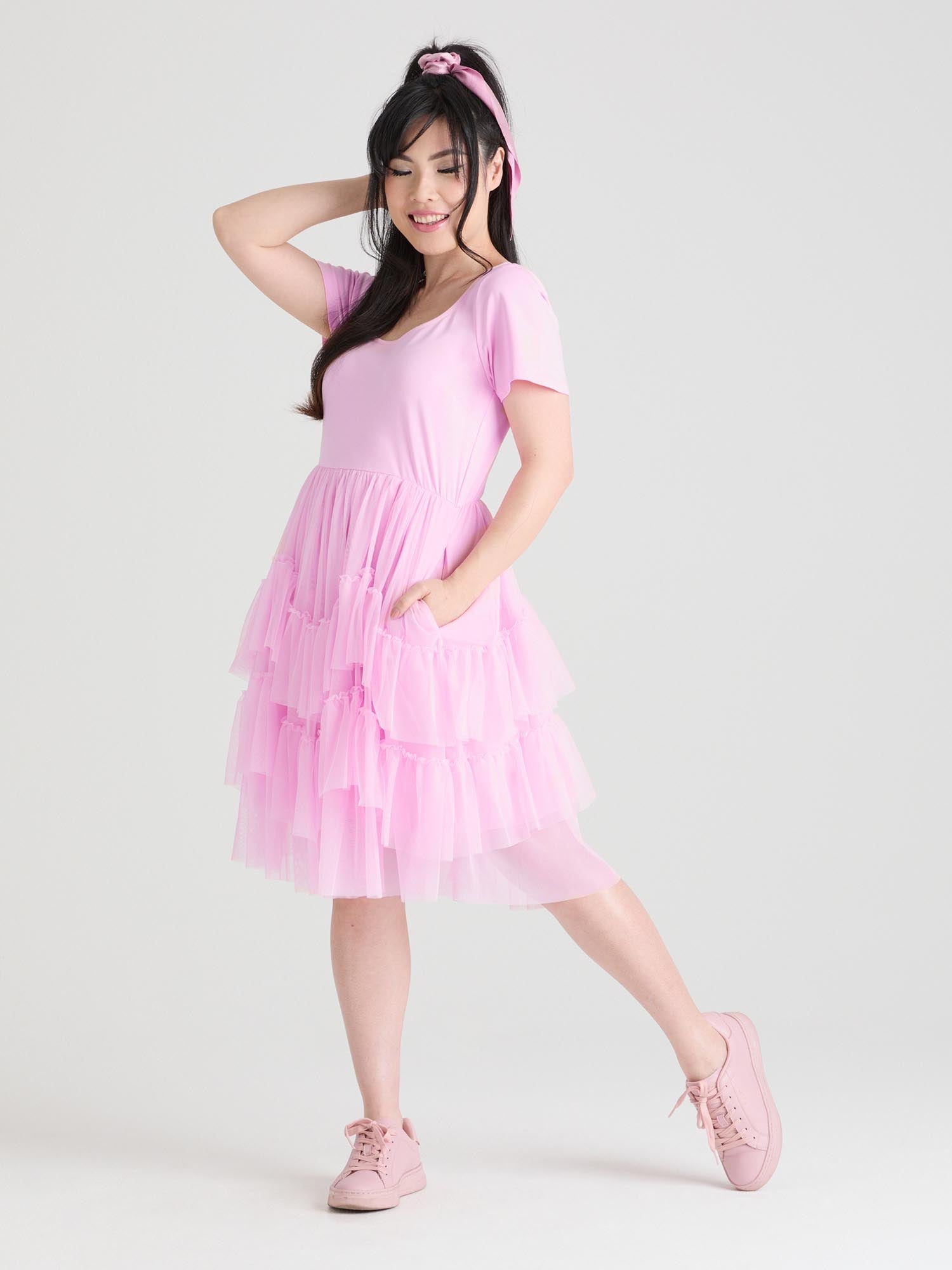 strapless open back dress Mini Tee Mesh Dress - Pink Frosting - Tights & Clothes In Sizes 4-38