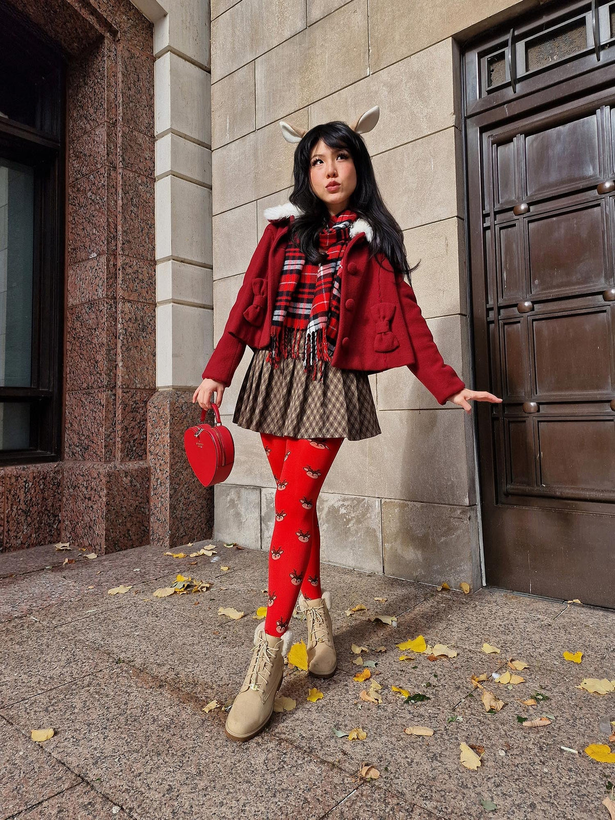 Deer Santa Tights - Lobster