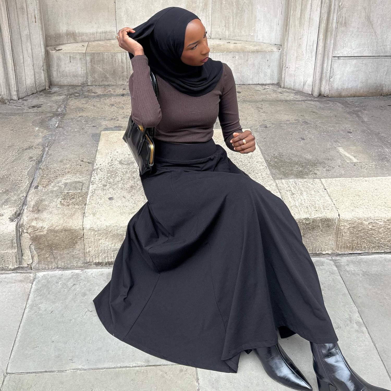 Black Jersey Maxi Skirt | Loose Fit Full Length | Snag
