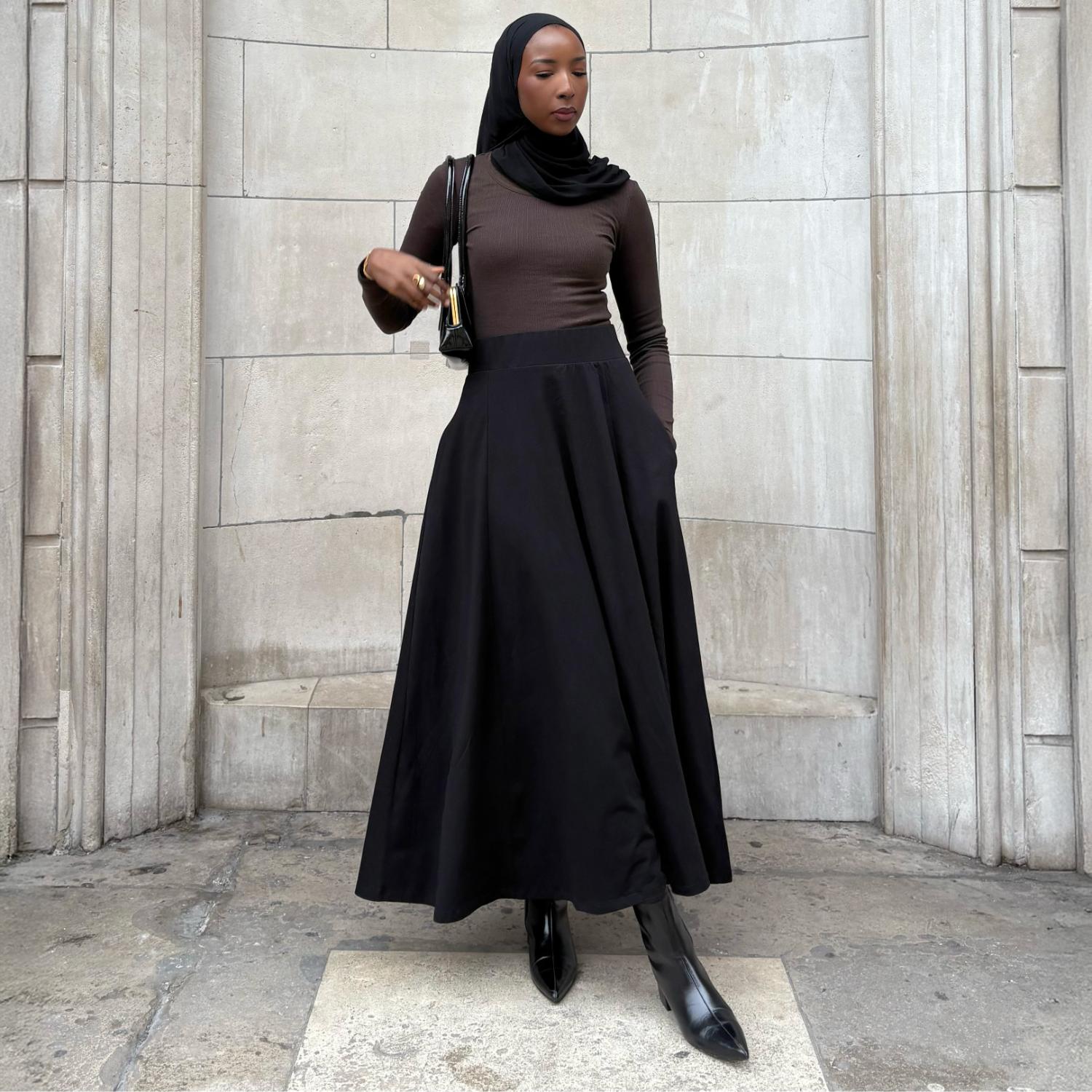 Black Jersey Maxi Skirt | Loose Fit Full Length | Snag