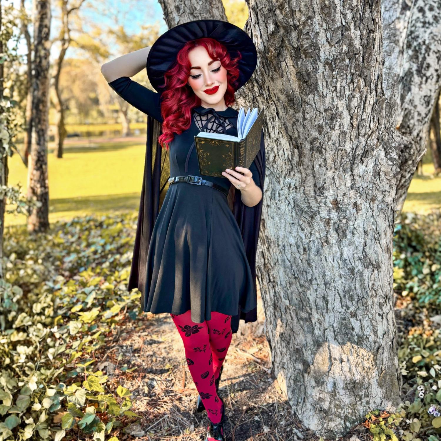 80 Denier Opaque Tights - Danu Skull Flower - Blood Red