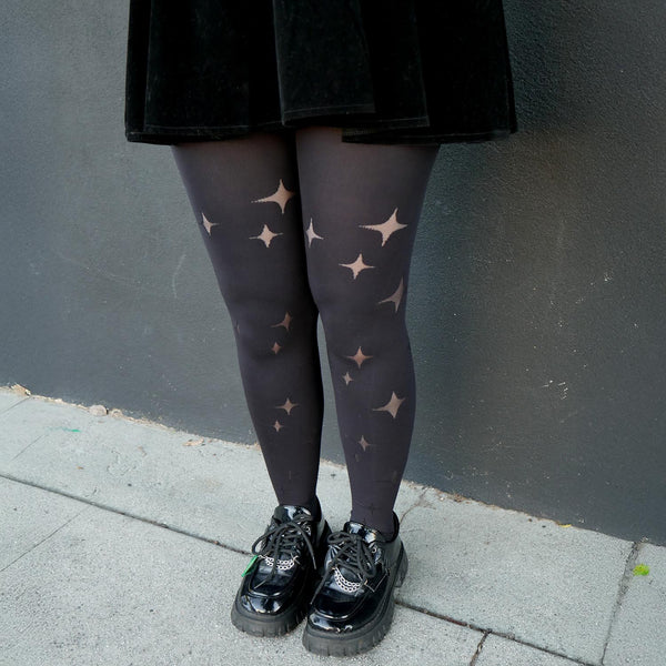 Sheer Tights Outfit Black Leggings Jean Skirt Nocturne Tights Star