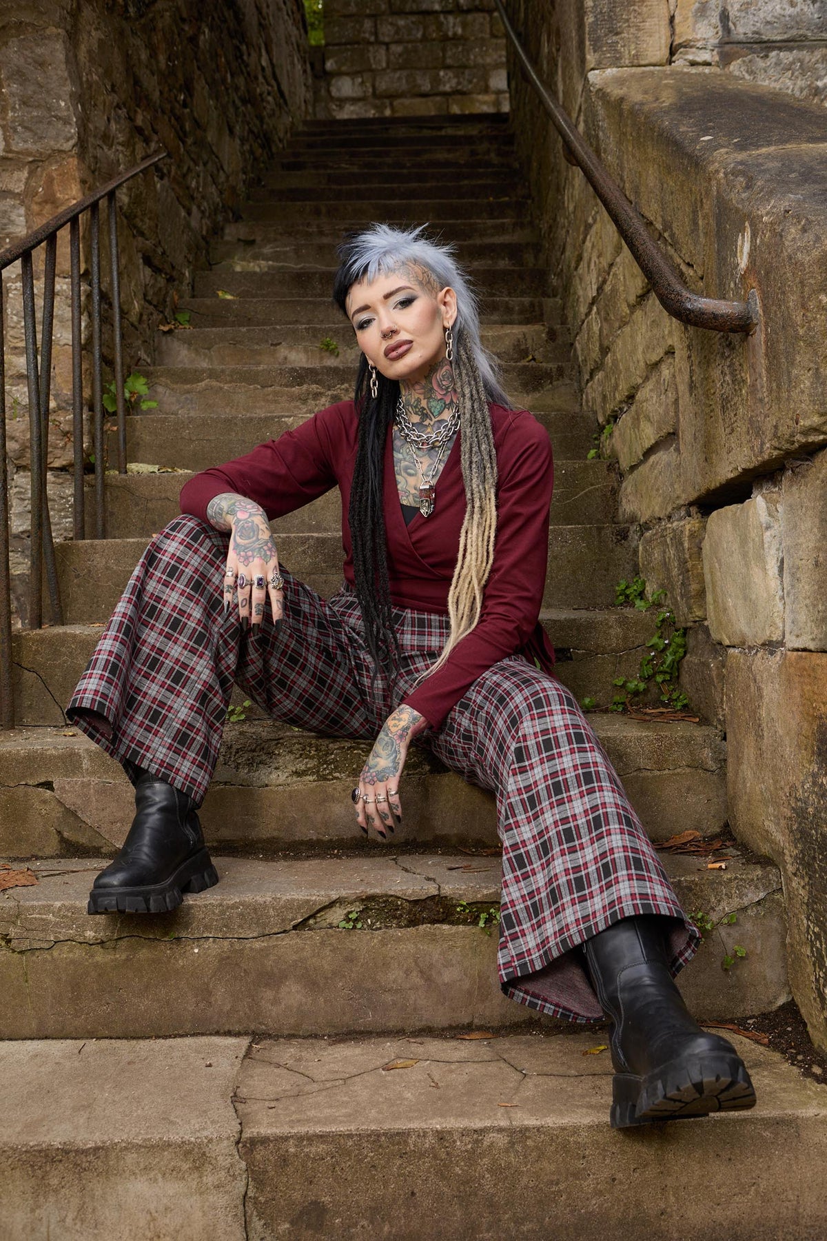Red Plaid Wide-Leg Trousers in Bonnie Check | Snag