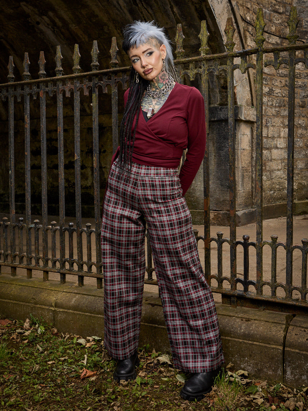 Red Plaid Wide-Leg Trousers in Bonnie Check | Snag