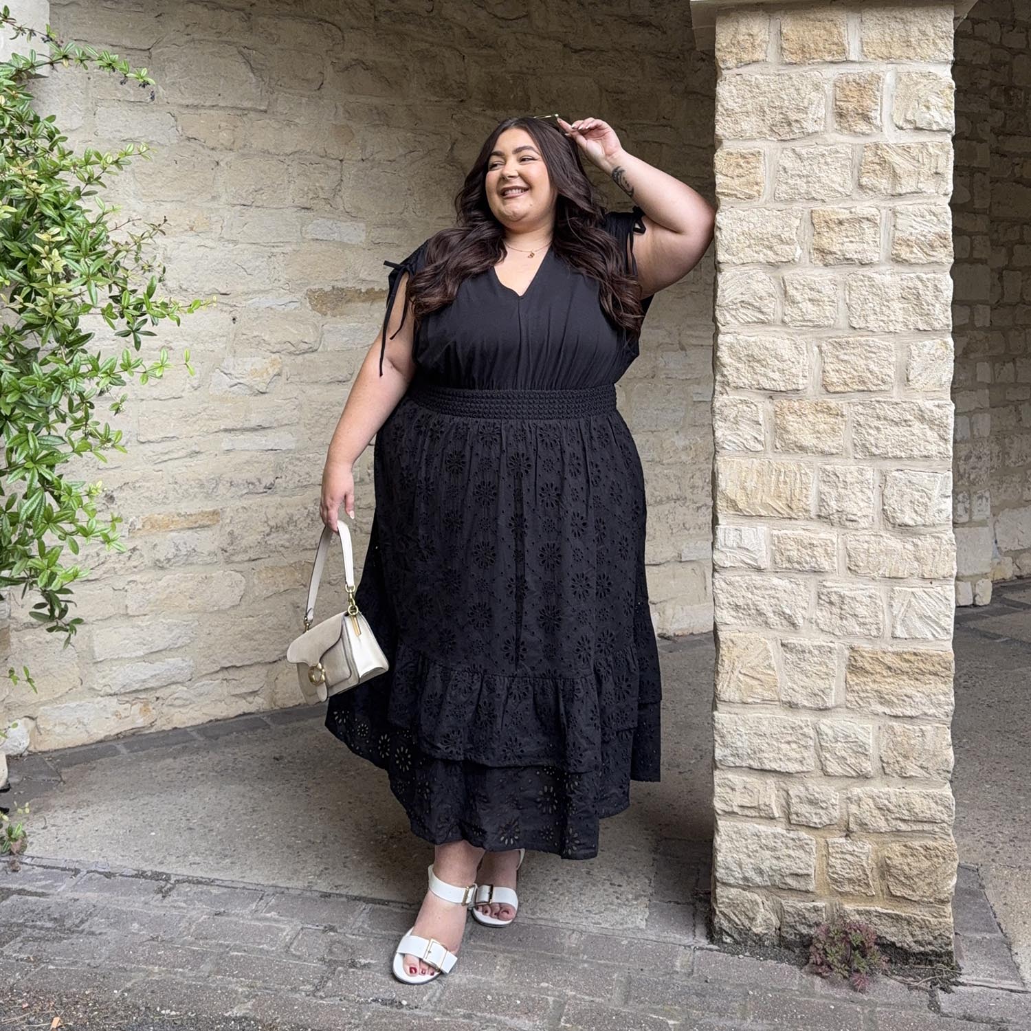 black broderie anglaise midi dress Tuva Midi Dress