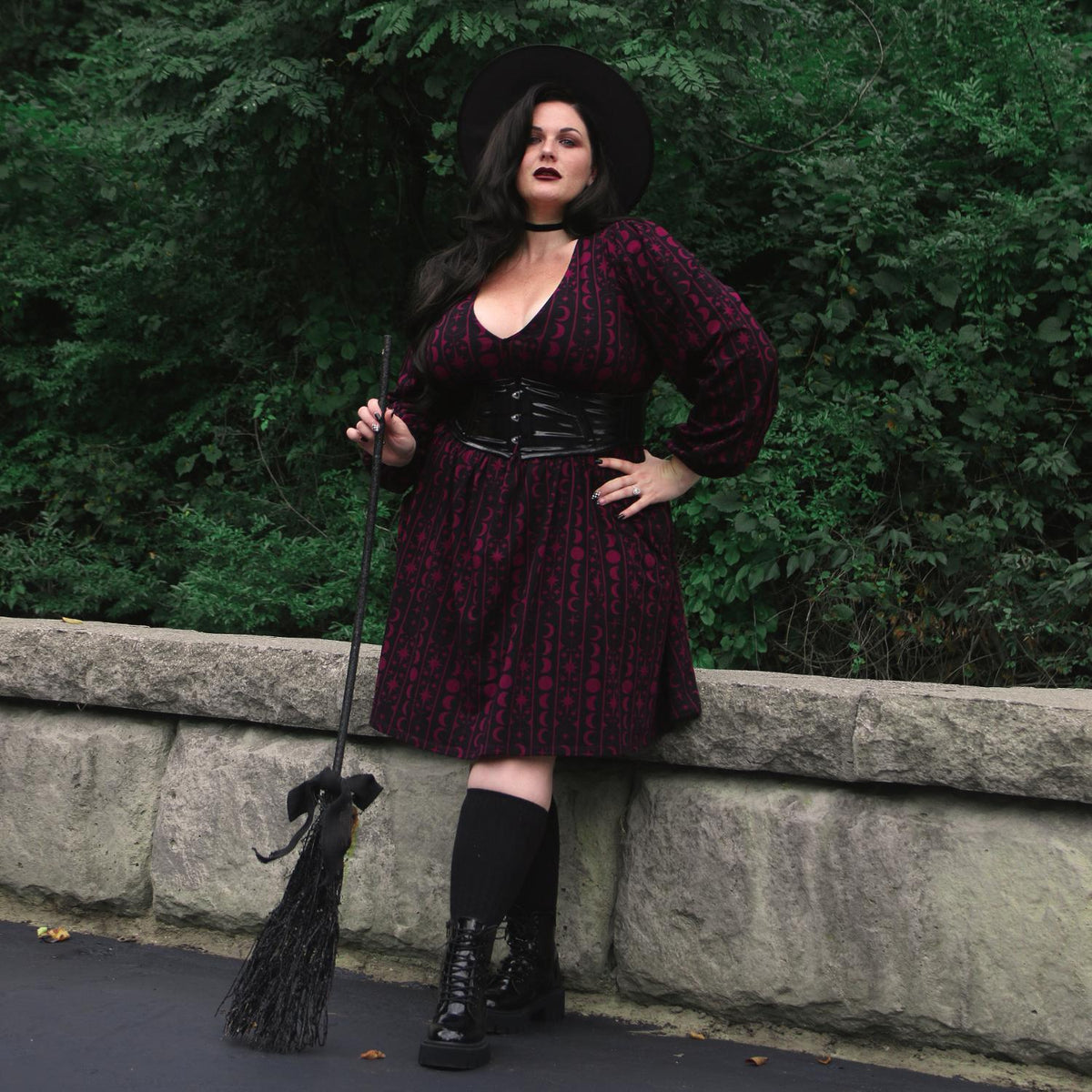 Printed Cotton Babydoll Dress - Moon Stars Pinstripe - Cherry