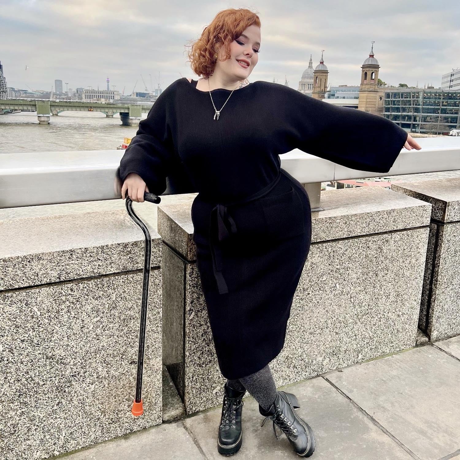 Black Cocoon Knit Midi Dress with Pockets Snag