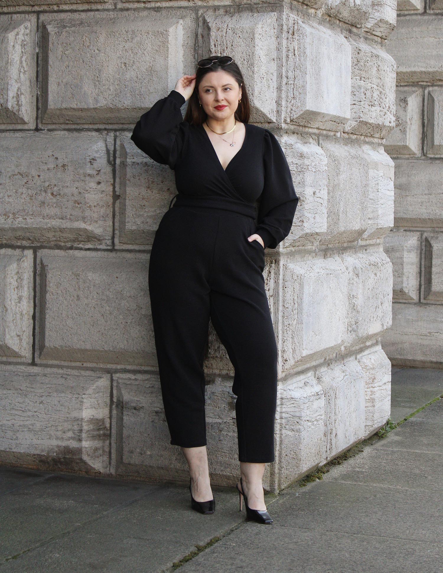 Ottoman Long Sleeve Wrap Jumpsuit Black Tights Clothes In