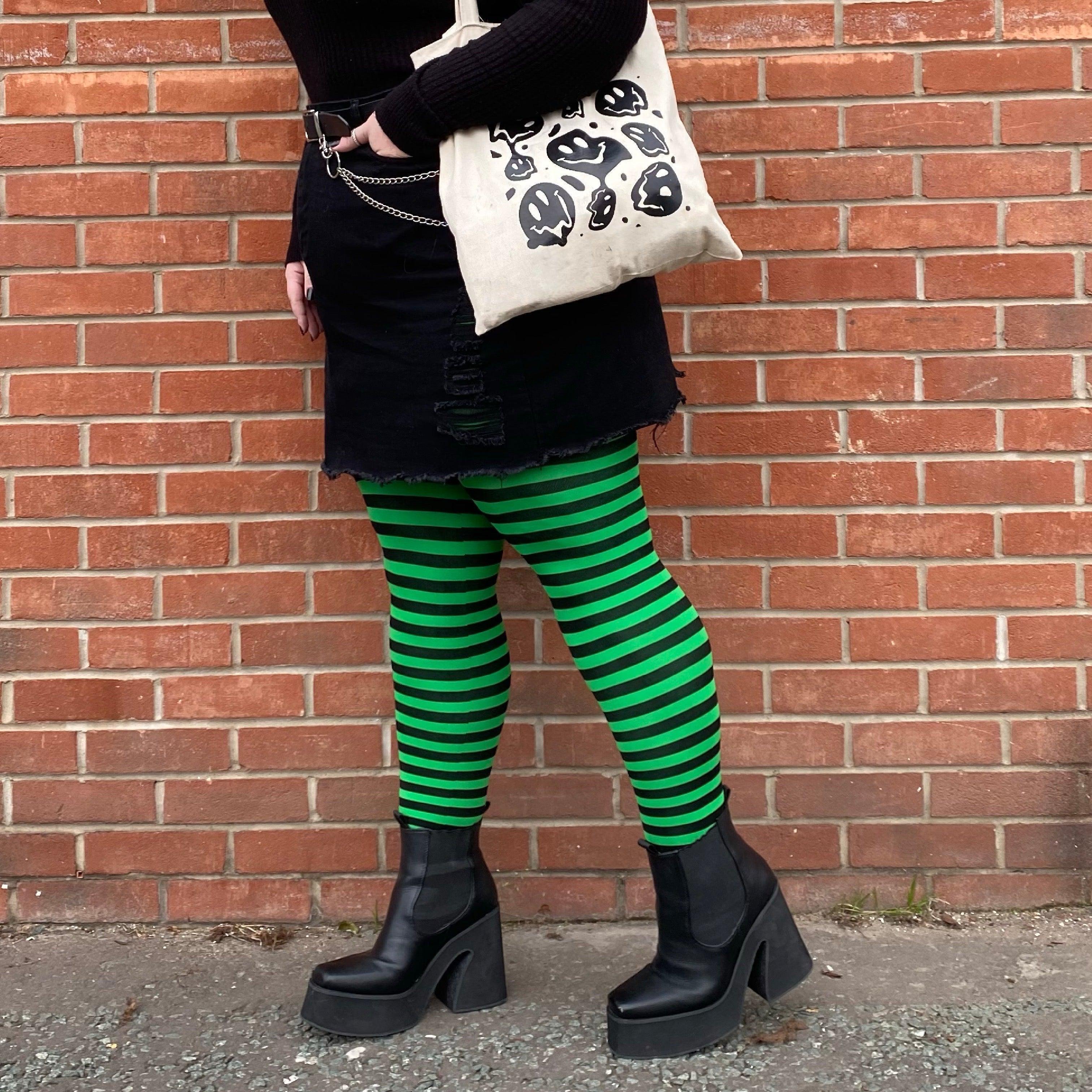 Black & Green Striped Tights - Dress Size 6-18