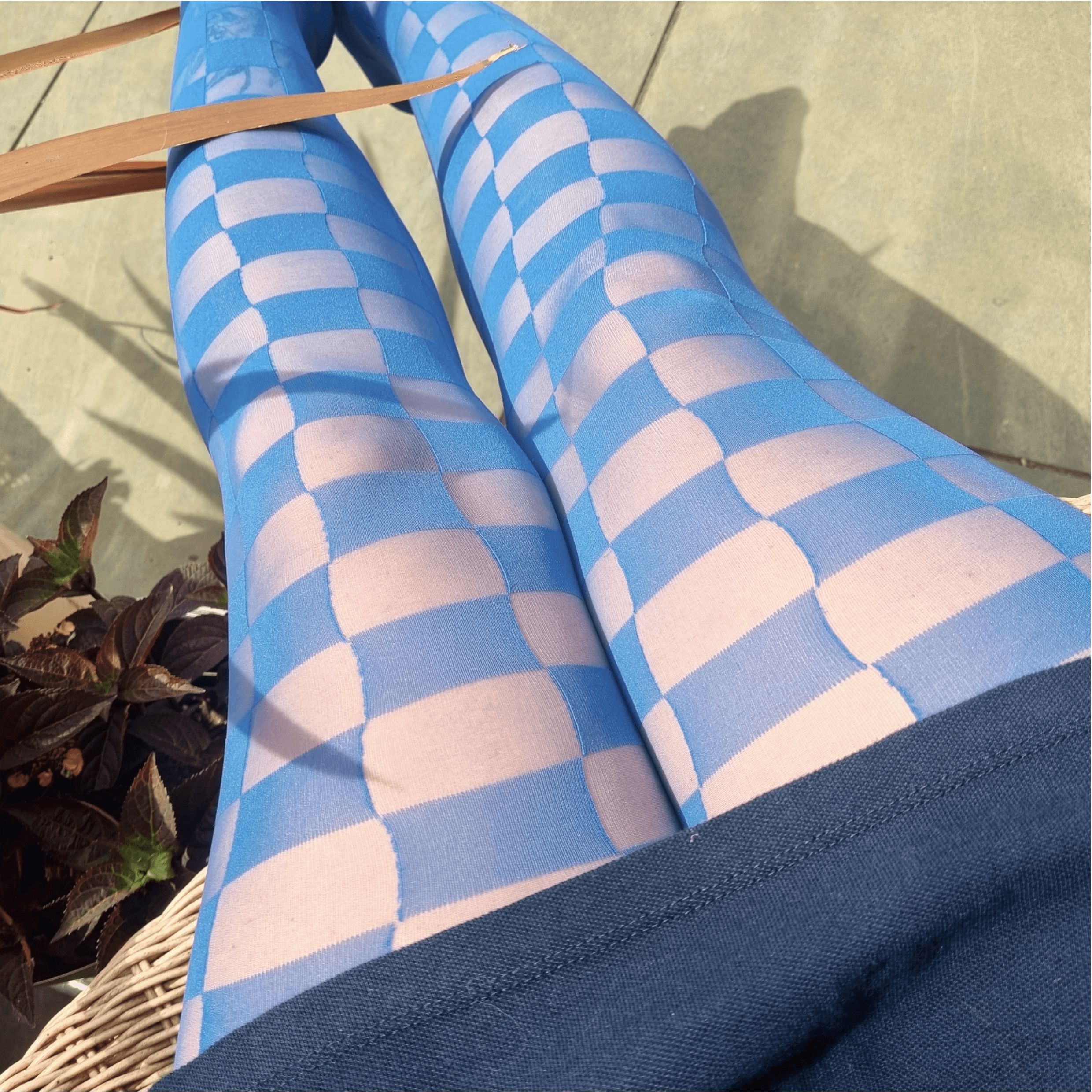 Blue Coloured Tights With Checkered Pattern