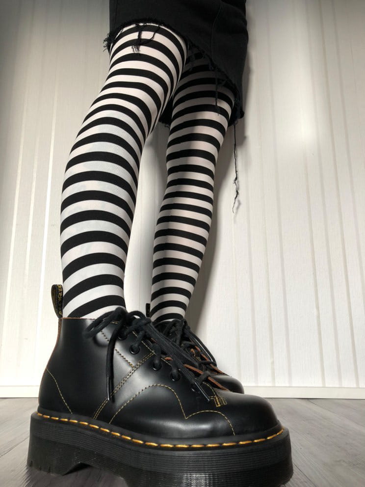 80 Denier Black & White Striped Tights - Witch