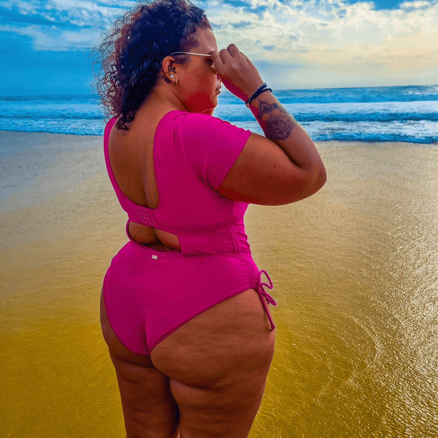 Hot pink swimsuit plus size online