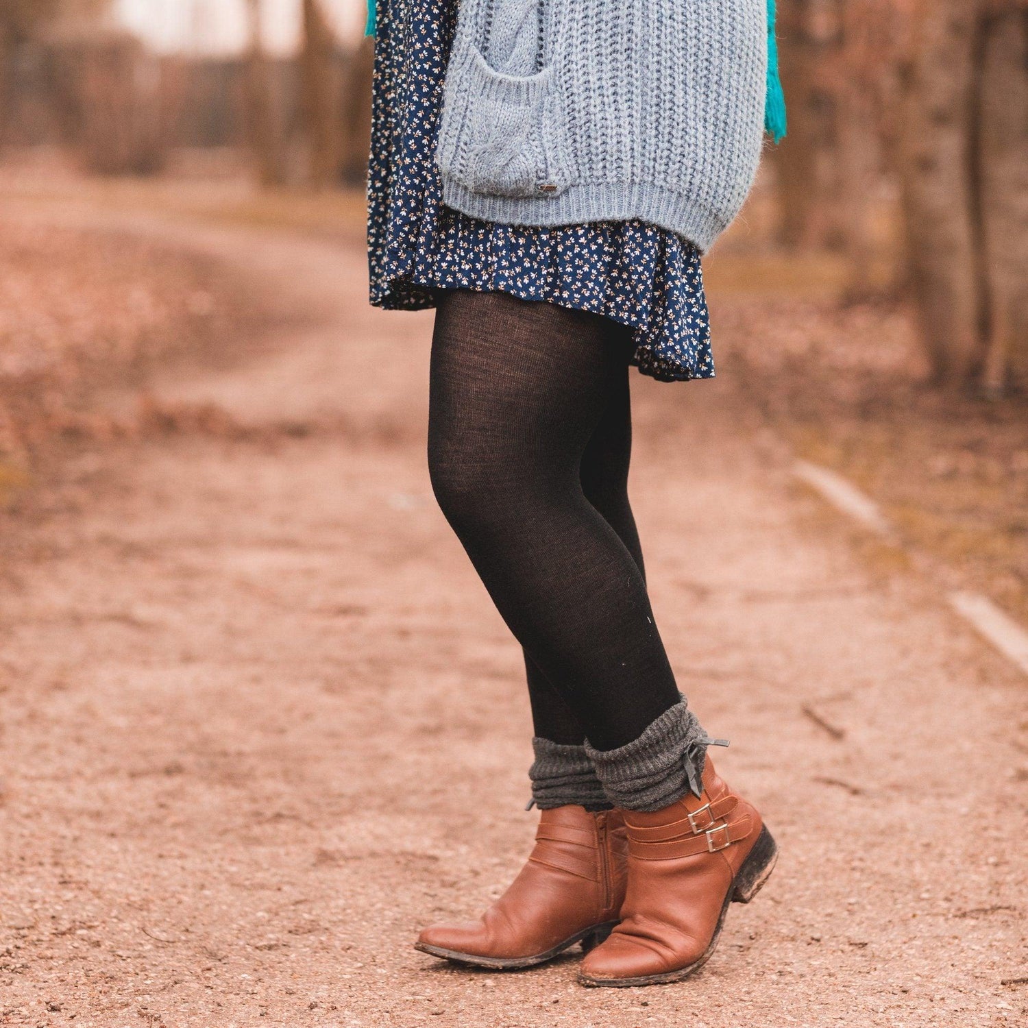 Merino Wool Footless Tights - Black - Snag