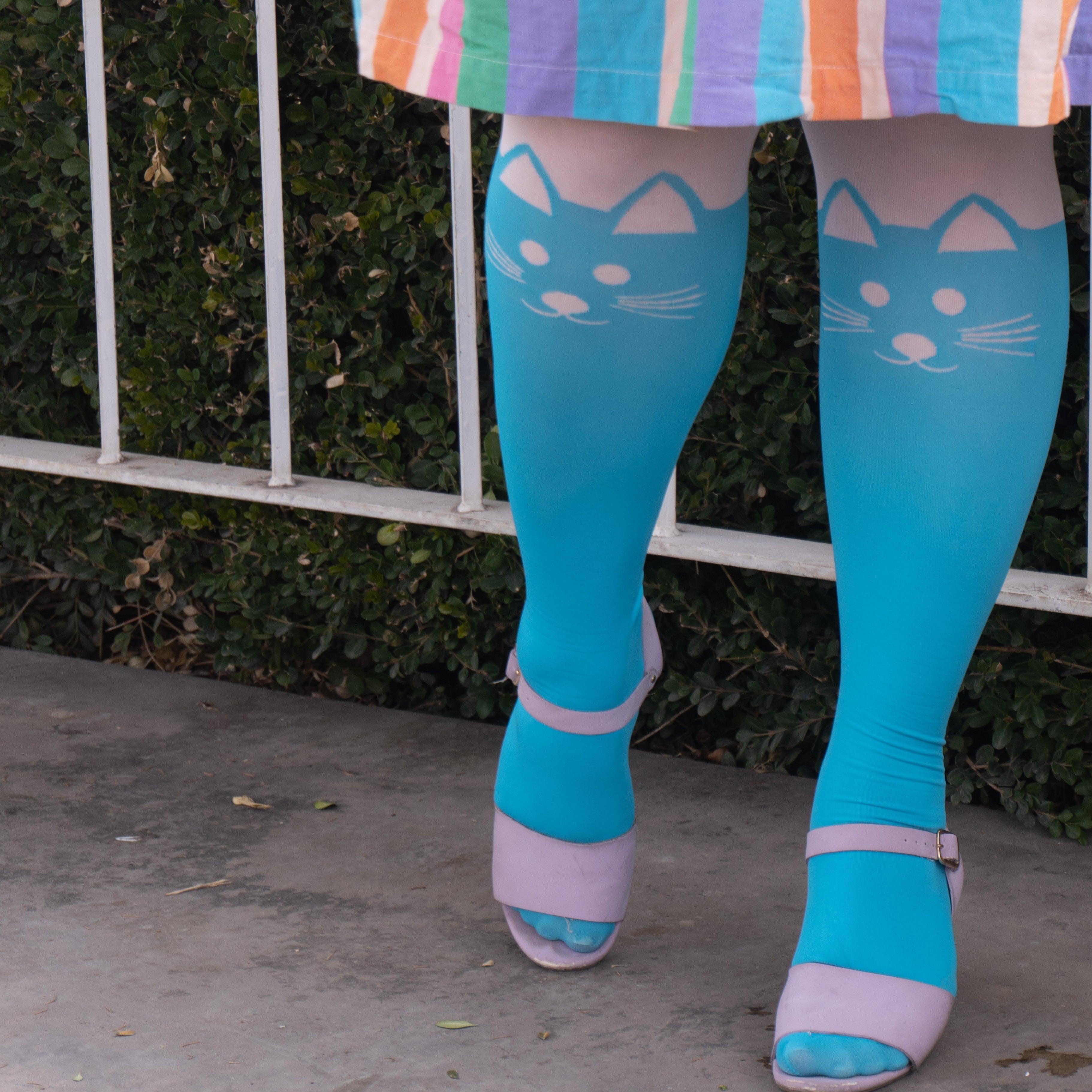 80 Denier Cat Tights in Turquoise - Snag