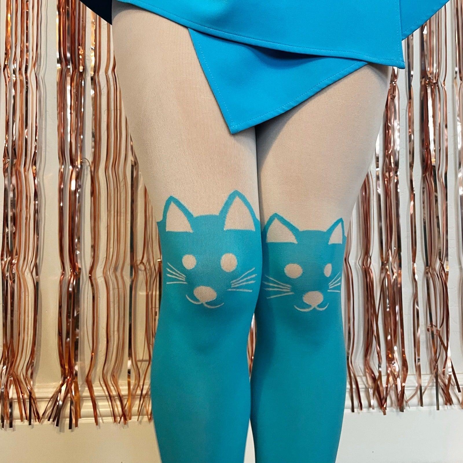 80 Denier Cat Tights in Turquoise - Snag