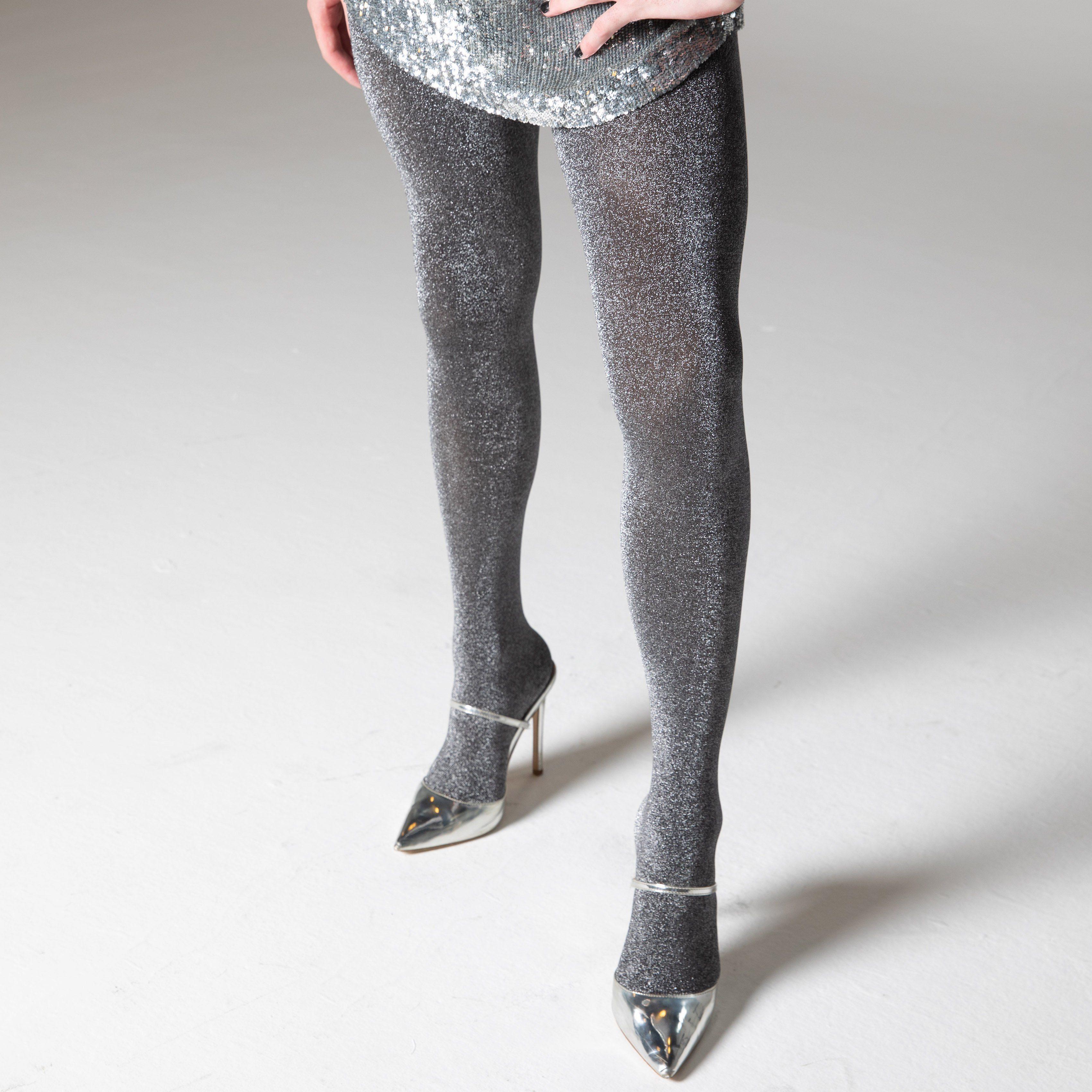 My Accessories London Shimmer Tights In Silver